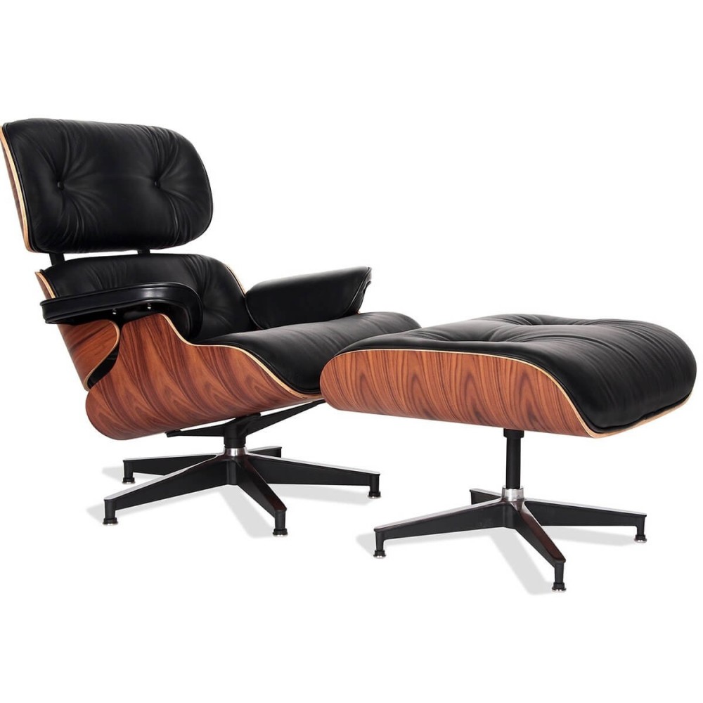 Replika fotela Eames Lounge ze skóry anilinowej i drewna Palissandro autorstwa Charles 