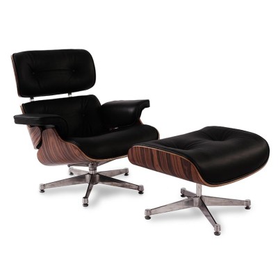 Replica della poltrona Eames in similpelle e base cromata di Charles & Ray