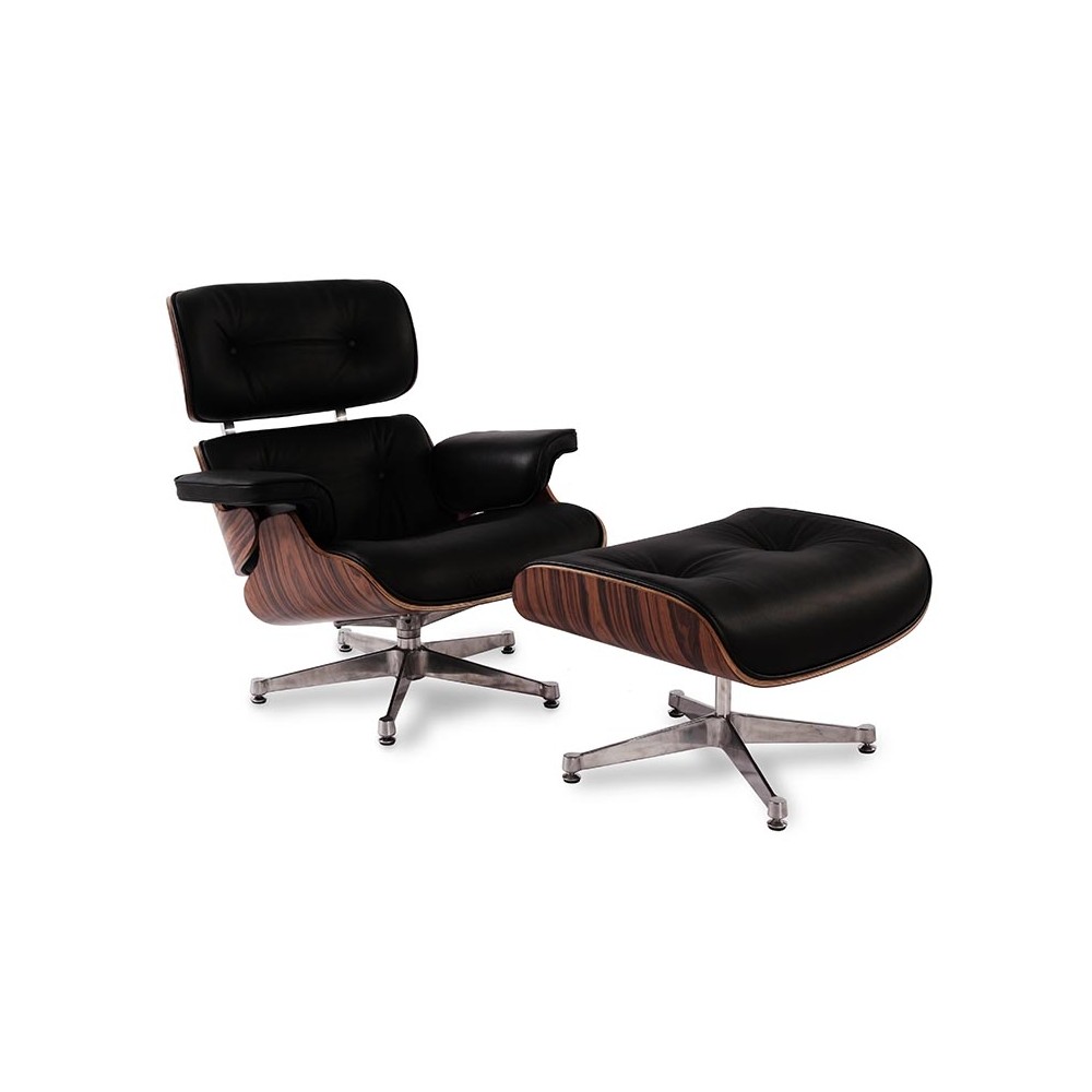 Replica della poltrona Eames in similpelle e base cromata di Charles & Ray