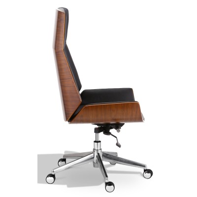 Sedia da ufficio Nordic Highback in legno di noce con cuscino in similpelle